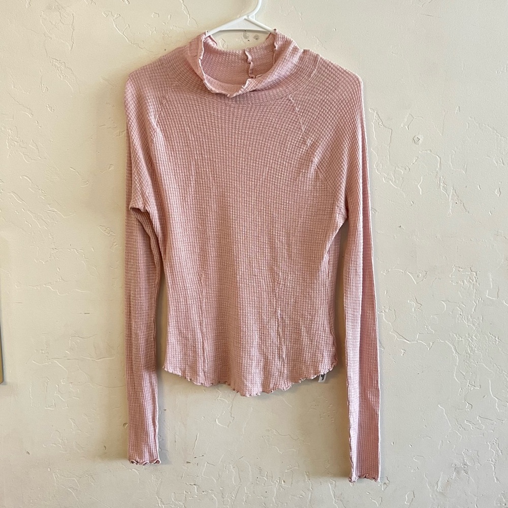 Intimately Free People Pink Waffle Knit Long Sleeve Top Medium